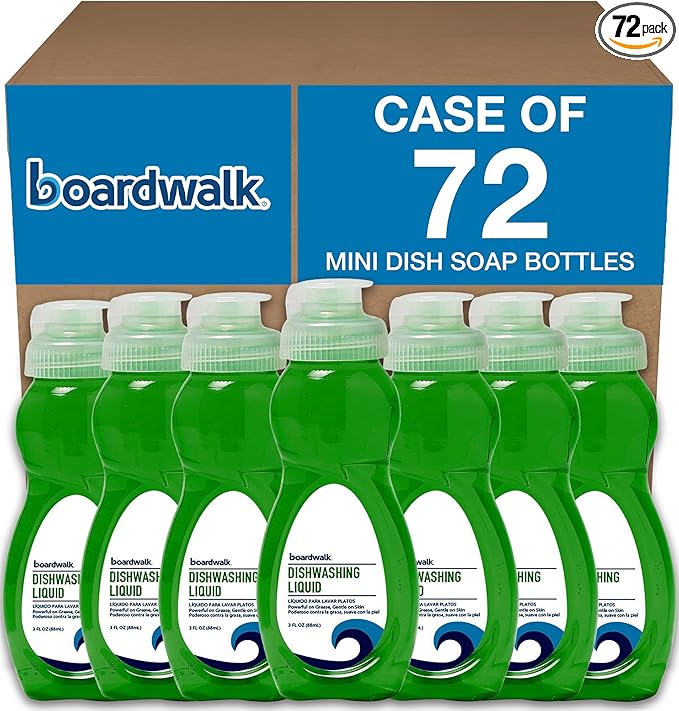 Boardwalk Dishwashing Liquid, Travel Dish Soap, Fresh Scent, 3 fl Ounce Bottle, Case of 72 Bottles