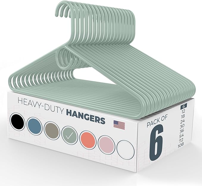 Neaties Heavy Duty Clothes Hangers 6 Pack – Made in the USA – 8lb Capacity Plastic Hangers for Adult Clothing – Durable for Pants, Coats, Jackets, or Jeans – Mint