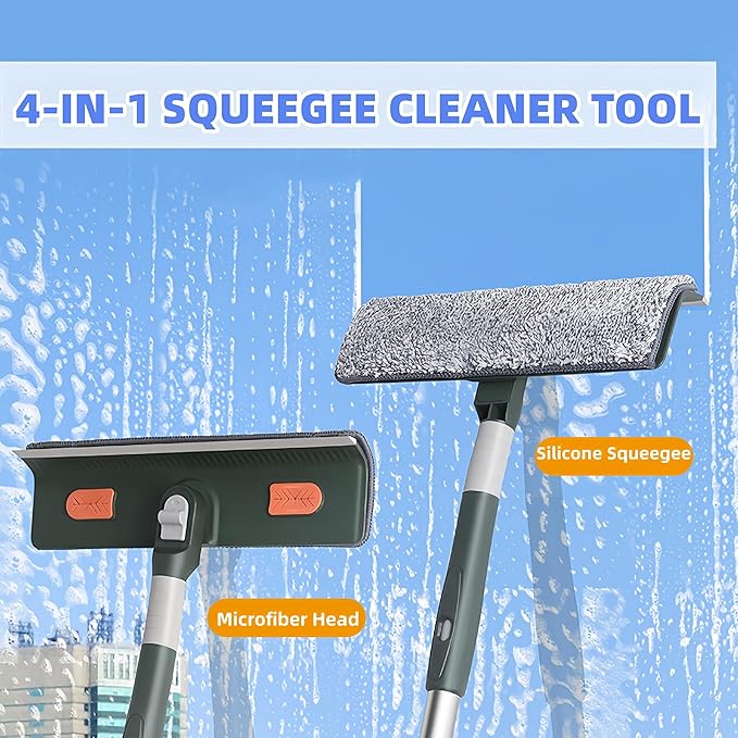 4 in 1 Window Squeegee Cleaner Set,Long Squeegee for Window Cleaning with 81" Adjustable Extendable Pole,Professional Long-Handled Window Washing Kit for Home,Outdoor Windows, Glass, Floor