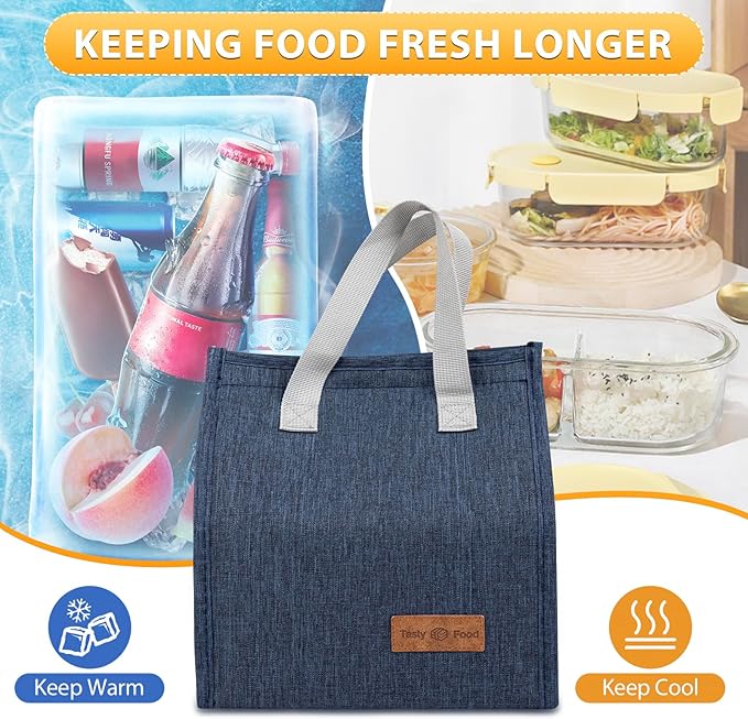 VZZNN 12 Pack Lunch Bags Bulk,Insulated Reusable Lunch Bags with Aluminum for Women Men,Leakproof Tote Large Lunch Box for Office,Work,Beach or Travel(Blue)