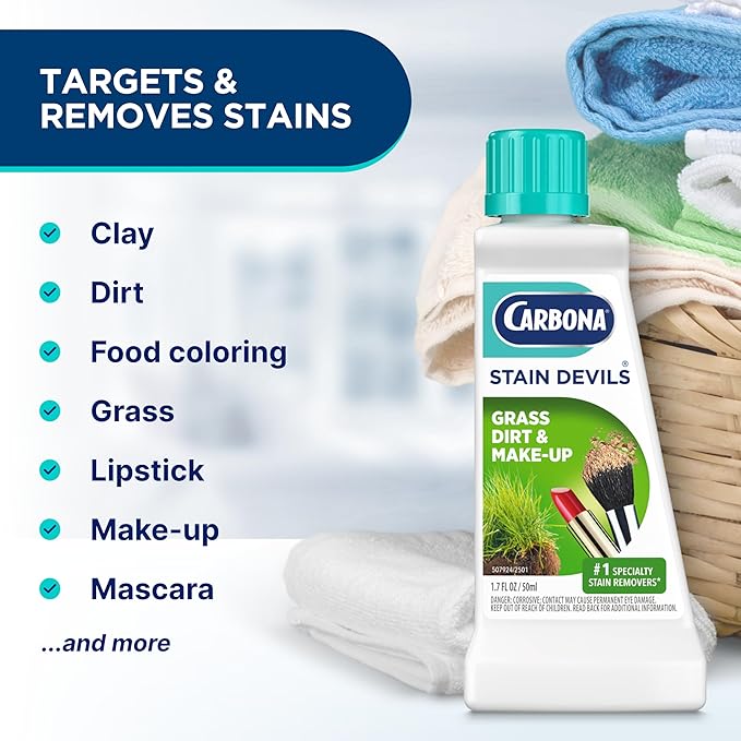 Carbona Stain Devils® #6 | Grass, Dirt & Make-Up | Professional Strength Laundry Stain Remover | Multi-Fabric Cleaner | Safe On Skin & Washable Fabrics | 1.7 Fl Oz, 3 Pack