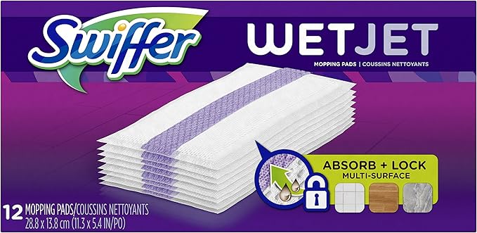 Swiffer WetJet Hardwood Floor Cleaner, Spray Mop Pad Refill, Multi Surface, 12 Count (Packaging May Vary)