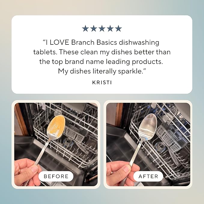 Branch Basics Dishwasher Tablets – 60 Ct | Plastic-Free, Fragrance-Free, Human-Safe | Delivers a Powerful Clean Without Harsh Chemicals