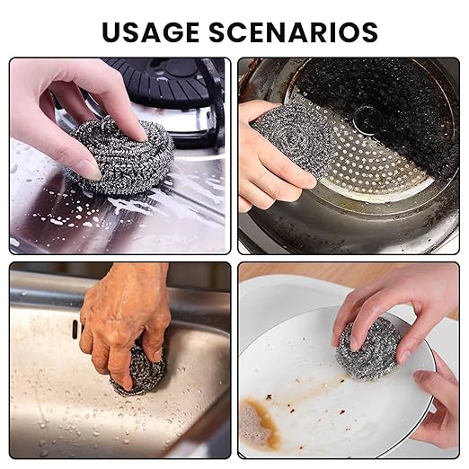 6 Pcs Stainless Steel Scrubber, Steel Wool Pads, Flexible Scrubber Pads, Dishwashing Scouring Pads Heavy Duty, Kitchen Scrubbing Sponges for Cleaning Dishes, Pots, Pans, Grills and Sinks