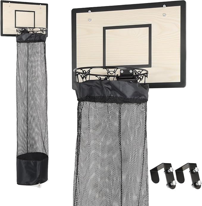 Wooden Basketball Laundry Hamper，Over the Door Basketball Hoop Laundry Basket with Zipper for Kids Room,Dorm Rooms,Bathroom,Saving Space Storage and Organization - White (White)