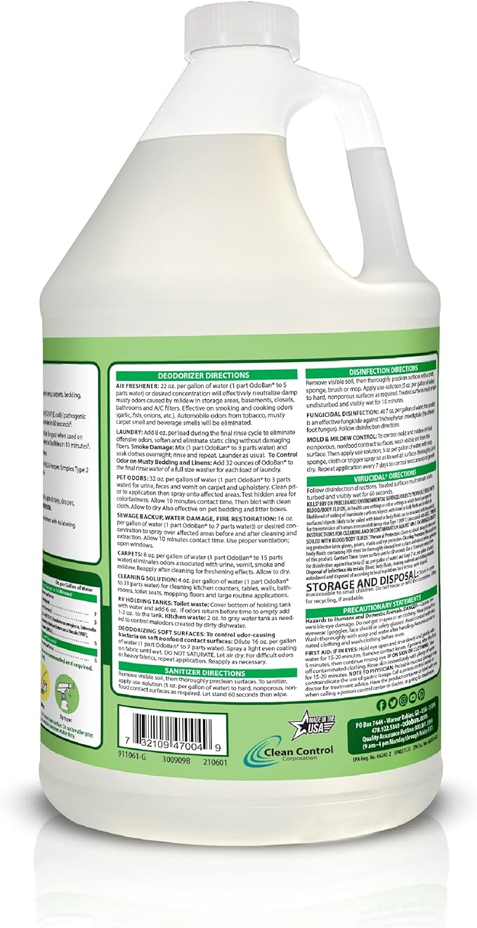 OdoBan Ready-to-Use Disinfectant and Odor Eliminator, Made in the USA, Original Eucalyptus Scent, Set of 3, 2 Spray Bottles, 32 Ounces Each and 1 Gallon Concentrate