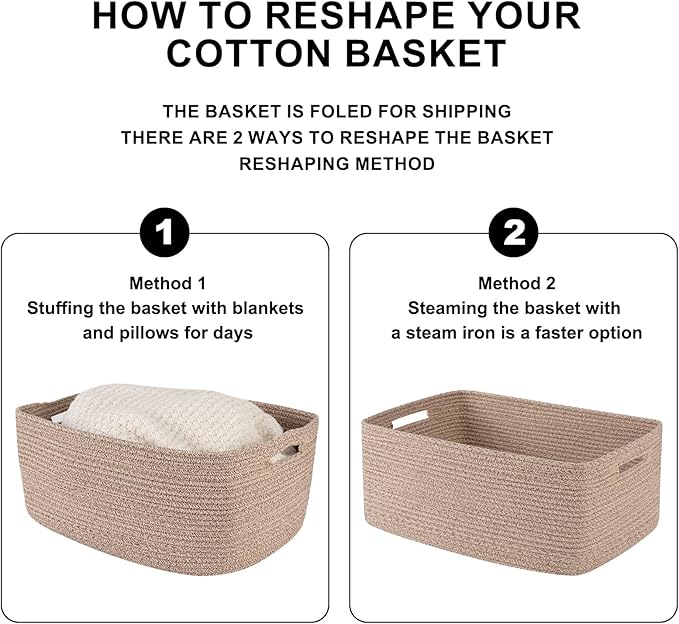 Large Storage Basket for Organizing, Woven Rope Basket for Shelves, Closet Organizer Bins for Clothes, Blanket, Toys, Baby Nursery Storage, 17.7" x 13" x 7.87", 2 Packs Brown