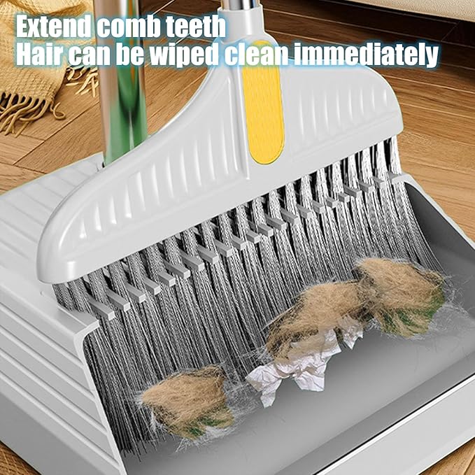 Broom and Dust Pan, Broom and Dustpan with 35.43 Inch Handle and Self-Cleaning with Dustpan Teeth for Home Kitchen Office Class Room Lobby Floor Cleaning, Broom Set, Broom