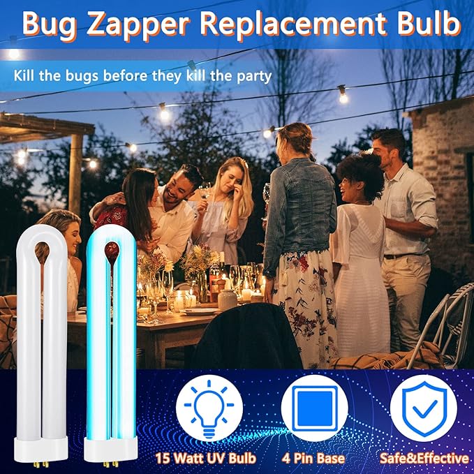 Bug Zapper Replacement Bulb 15 W U Shaped Twin Tube Bulb Indoor Outdoor Bug Zapper Light with 4 Pin Base(White,4 Pieces)