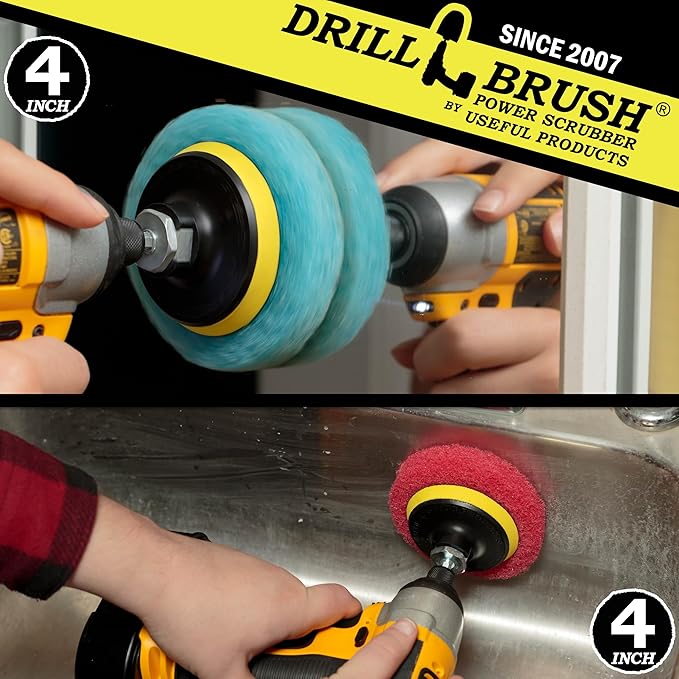 Drill Brush - Scrub Pads - Bathroom Accessories - Cleaning Supplies - Spin Scrubber Pad Kit - Hard Water Stain Remover - Shower Cleaner - Tub Cleaner - Bath Mat - Glass Cleaner - Shower Door Cleaner