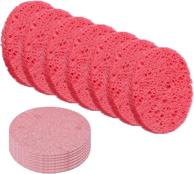 uxcell 20Pcs Cellulose Sponges, Round Kitchen Clean Sponges Non-Scratch Compressed Dish Scrubber for Kitchen Household Cookware Bathroom Cleaning & DIY, Pink