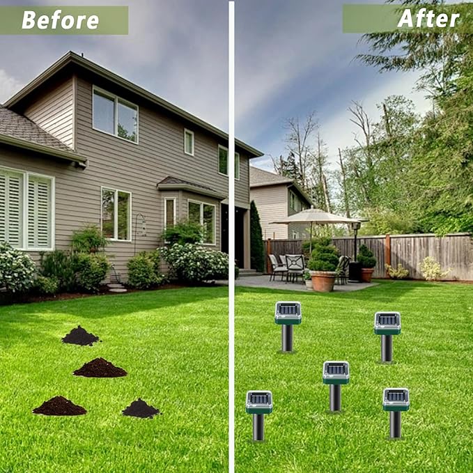 Mole Repellent Solar Powered -10 Packs Snake Repellent Ultrasonic Vole Snake Repeller for Lawns and Yards Waterproof Outdoor Gopher Repeller Effective for Garden