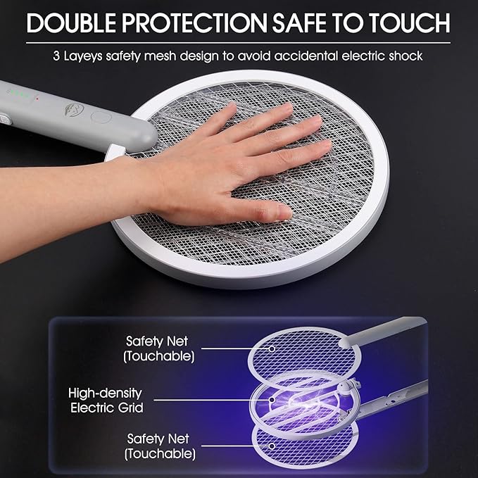 Electric Fly Swatter Racket, Mosiller 2 in 1 Smart Bug Zapper & Power Take Off Generators with USB Rechargeable Base, Powerful Mosquitoes Trap Lamp & Fly Killer for Home, Bedroom (2 Pack)