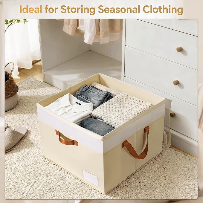 Criusia Shoe Organizer for Closet, 2 Pack Foldable Shoe Storage Organizer Box Bin with Adjustable Dividers and Clear Cover, Closet Shoe Storage for Sneakers Sandals Boots, Fit 16-32 Pairs, Beige