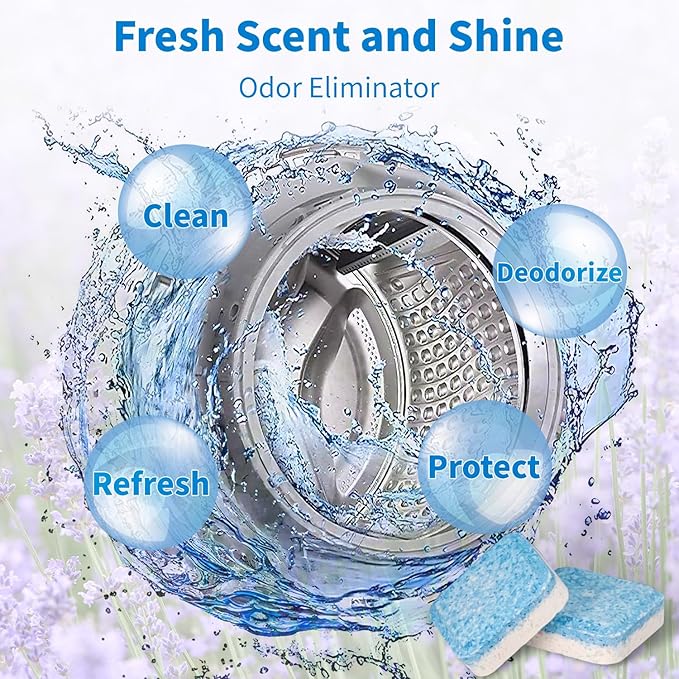 Washing Machine Cleaner Tablets - 24 Pack for Year-Round Deep Clean of Washer Machine, Suitable for HE, Top Load & Front Load Washer Cleaner, Grime & Build-Up, Septic Safe,Eco-Friendly