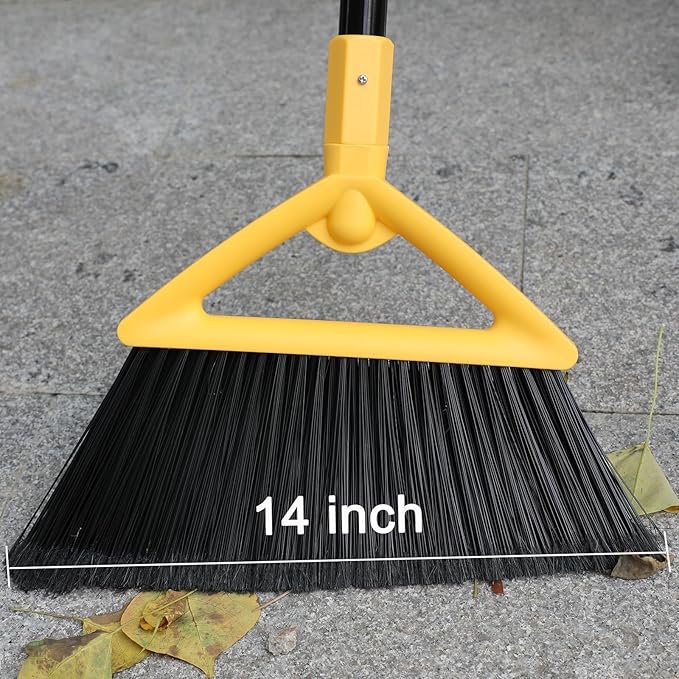 Heavy Duty Angle Broom - Yellow Broom for Outdoor & Indoor, Garage, Driveway, Sidewalk, Kitchen & More, Long Handle
