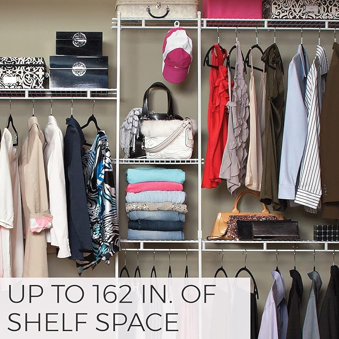 ClosetMaid Wire Closet Organizer System, Adjustable from 5 to 8 Ft., with Shelves, Hardware, Durable Steel, Fixed Mount Installation, White