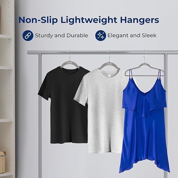 SereneLife 200-Pack Velvet Hangers – Space-Saving Non-Slip Gray Clothes Hangers with 360° Swivel Hooks, Heavy Duty Ultra-Thin Design for Coats, Shirts, Dresses & More – Durable & Lightweight