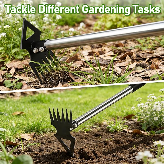 Upgraded Weed Puller Tool with Long Handle, 56" Manual Weeder Remover Tool, 2 in 1 Hand Weed Rake Garden Hoe for Gardening, Heavy Duty Uprooting Weeding Pull for Lawn, Yard, Patio Garden