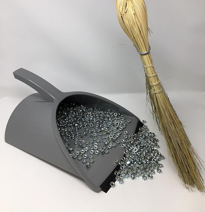 HandyPan Heavy Duty Dustpan, Gray- Large Dust Pan Made in the USA with Tight Seal Lip to Keep Dust, Dirt, Debris In-Great for Home, Shop, Garage Use-Stackable, Standing Dustpan for Wet or Dry Tasks