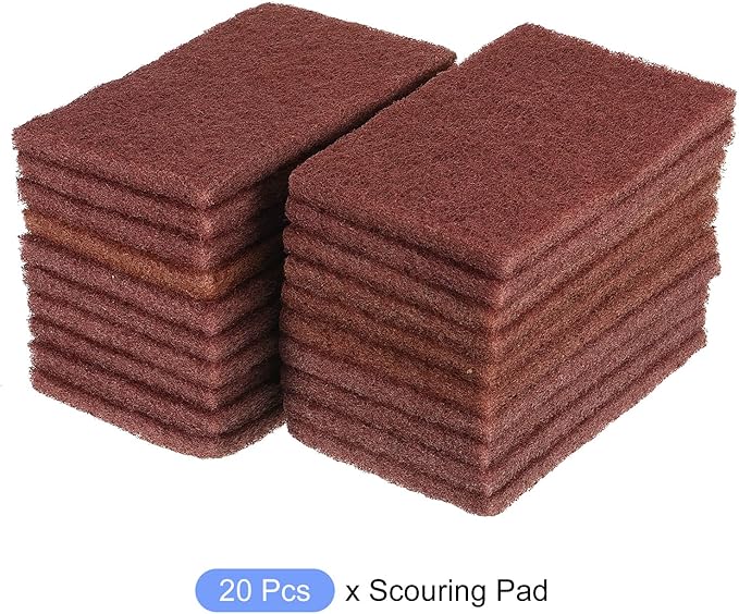 METALLIXITY Scouring Pad (15 x 10cm/ 6"x4") 20pcs, Non-Scratch Scouring Sponge Scour Pads - for Cleaning Dishes Pots, and Pans, Brown