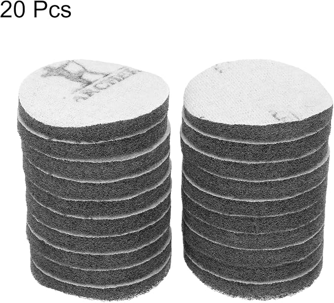HARFINGTON 20pcs Scrubber Scouring Pads 1200 Grits 3 Inch Drill Power Brush Hoop and Loop Surface Conditioning Disc Drill Scuffing Disc Scrub Pads for Home Kitchen Cleaning, Light Grey
