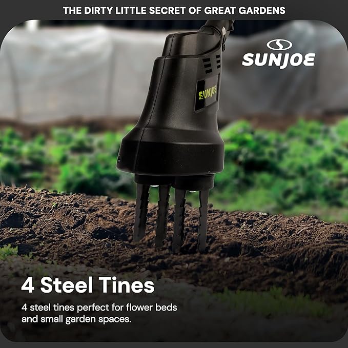 Sun Joe Cordless Garden Claw Tiller & Cultivator with 4-Tine Steel Blades, Battery & Charger, 3.6 Inch, 24V, 150W Motor - Heavy-Duty Tilling Machine for Lawn, Yard, and Gardening Care, 24V-CTLR-LTE