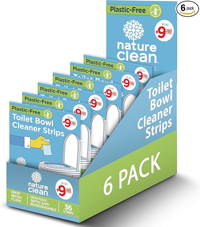 Nature Clean Natural Toilet Bowl Cleaners Strips 6 x 45 count, Plastic-Free Packaging, Refresh Toilets & Bathroom. No Splash