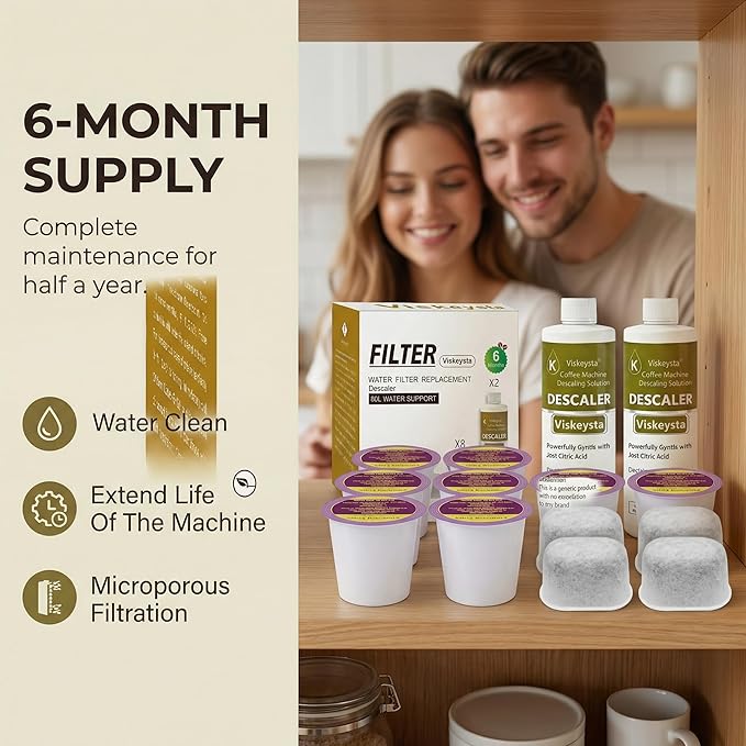 6-Month Maintenance Kit for Keurig: 2 Descalers + 4 Filters + 8 Cleaning Pods, Compatible with Keurig Classic/1.0/2.0 K-Cup Coffee Makers