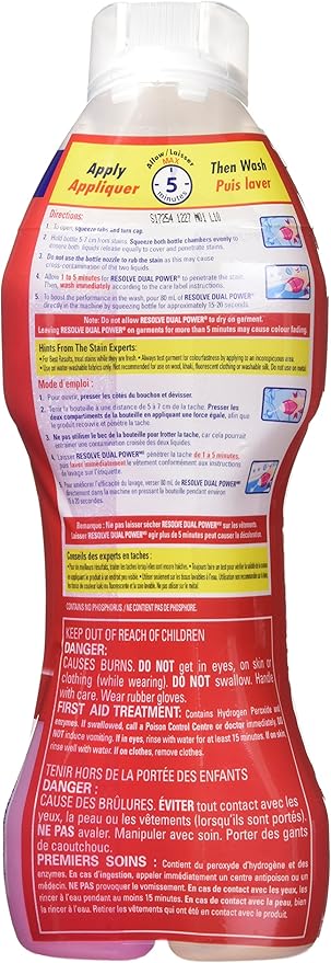 Resolve Oxi-Action Dual Power Laundry Stain Remover Pre-Treat 650 ml/22oz Imported from Canada