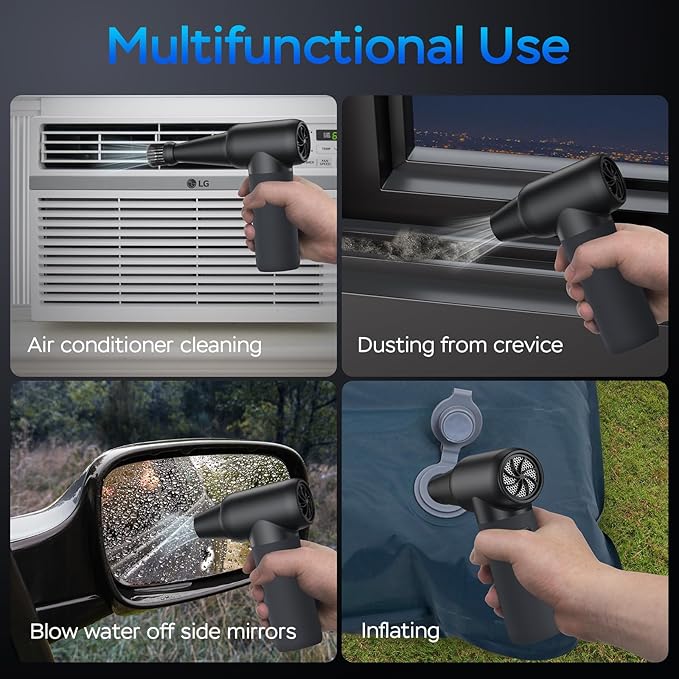 Compressed Air Duster,180000RPM Electric Duster Air Blower,Cordless Rechargeable Mini Dust Blower,3 Gear Jet Fan for PC Keyboard Computer Car Outdoor House Cleaning-Black