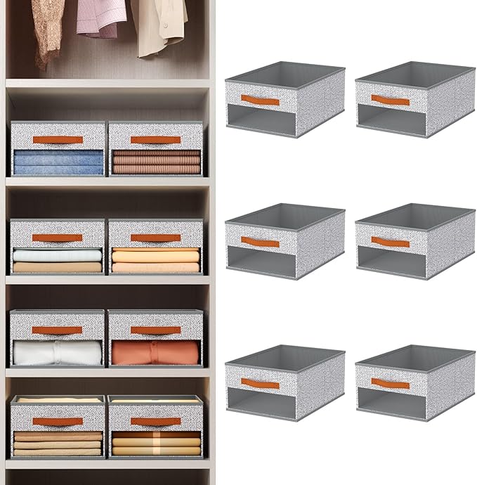 Homsorout Drawer Organizers and Storage - 6 Pack Foldable Pants Organizer with Clear Window & Handles, Fabric Closet Organizer for Clothes, Jeans, Sweaters, Towels, T-shirt, Scarf (Ant Light Gray)