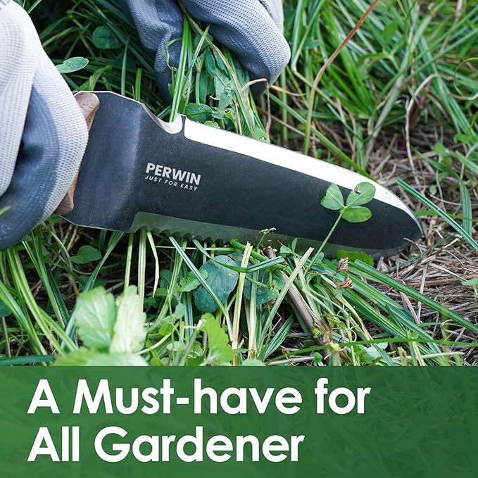 Hori Hori Garden Knife, Garden Tools with Sheath for Weeding, Planting, Digging, 7" Stainless Steel Blade with Cutting Edge, Full-Tang Wood Handle with Hanging Hole
