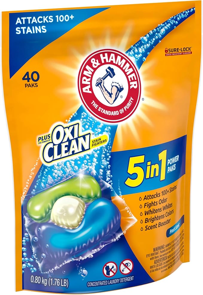 ARM & HAMMER plus OxiClean 5-in-1 Power Paks, 40 Count (Packaging may vary)