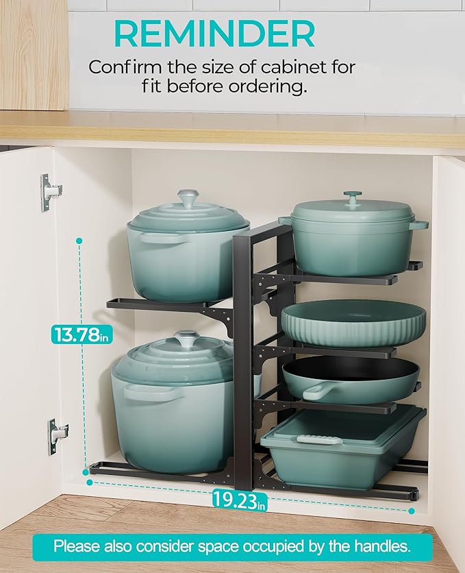 ORDORA 6-Tier Pots and Pans Organizer under Cabinet, Kitchen Cabinet Organizers and Storage, Heavy Duty Pots and Pan Storage Rack Organizer inside Cabinet, Adjustable Pot Rack