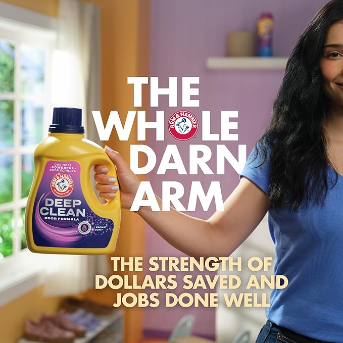 ARM & HAMMER Deep Clean Free & Clear Power Paks Concentrated Laundry Detergent, Free of Dyes, Perfumes and Phosphates, Dermatologist Tested, 32 Count