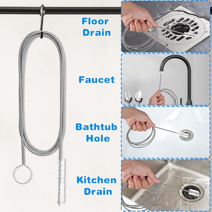 Cleaning Brushes Set, 10 Pieces 8 Inch Nylon Tube Brush + 60 Inch Flexible Long Drain Brush, Hose Pipe Brush, Suitable for Home Kitchen, Bathroom, Fish Tank, Water Pump Accessories (White)