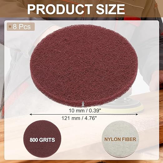 uxcell 8Pcs Scrubber Scouring Pad, 5 Inch 800 Grits Drill Power Brush Hoop and Loop Scrub Pads Discs Polishing Pad for Household Furniture Automotive Cleaning, Dark Red