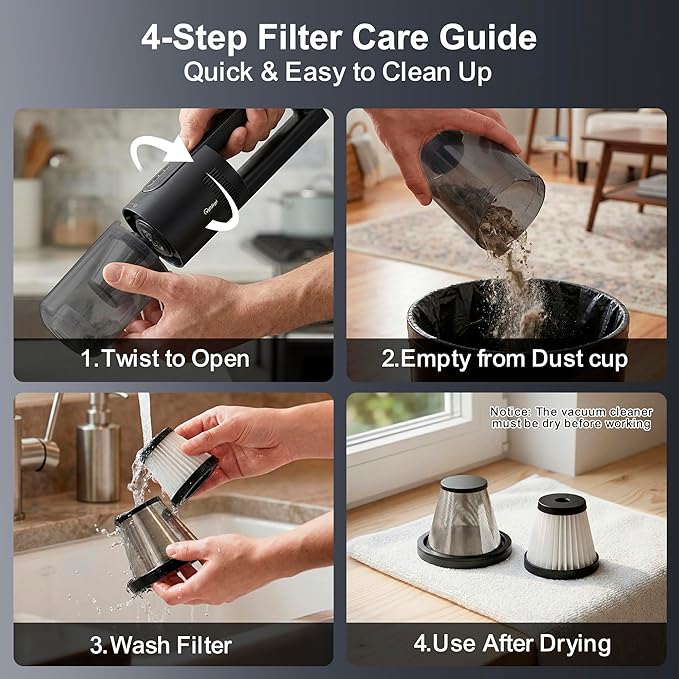 Handheld Vacuum Cordless, 5-in-1 Car Vacuum Portable Cordless 30 Mins Rapid Rechargeable Hand Vacuum Brushless Motor 19000Pa Strong Suction, Dust Busters for Car Home with 4 Nozzles, Black