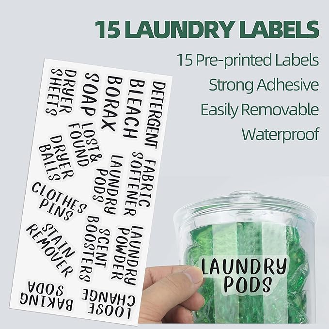 4 Pack Laundry Room Organization Jars - Laundry Storage Containers with Labels & Scoops Hold Pods, Powder, Scent Booster, Beads, Soap, Detergent - Great Laundry Organizer - Clear Acrylic