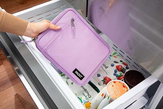 PackIt(R) Freezable Classic Lunch Box, Lavender, Built with EcoFreeze(R) Technology, Fully Freezable, Collapsible, Reusable, With Zip Front Pocket and Buckle Handle, Designed for Fresh Lunch On the Go