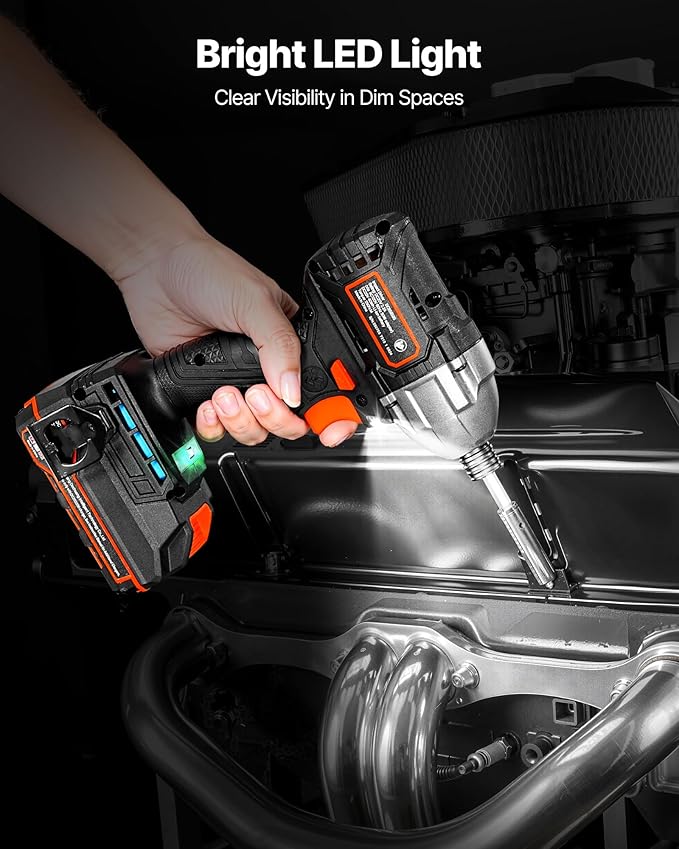 VEVOR Impact Driver, 1/4 Inch, 2800 RPM Max Speed, 20 V Brushless Motor, Electric Cordless Impact Driver Kit with Battery and Charger, 20 Bits, LED Work Light, for Furniture, Electrical, Home Repairs