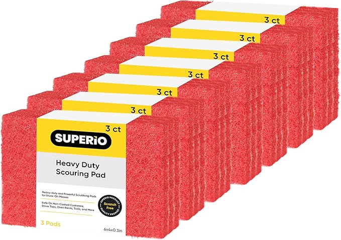 Scouring Pad Non-Scratching Scrubber Non-Scratch Cleaning Scrub Pads Heavy Duty Scouring Pad Reusable Kitchen Scrubbing Pad Pack of 21 Red, by Superio