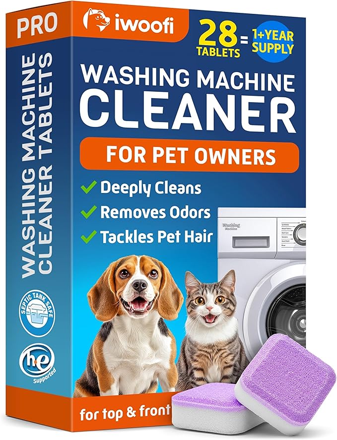 Washing Machine Cleaner Tablets for Pet Owners PRO – Front & Top Load HE Washers – 28 Tablets 1-Year Supply – Breaks Down Pet Hair Eliminates Odors & Buildup – Septic Safe Extra-Strength Deep Clean
