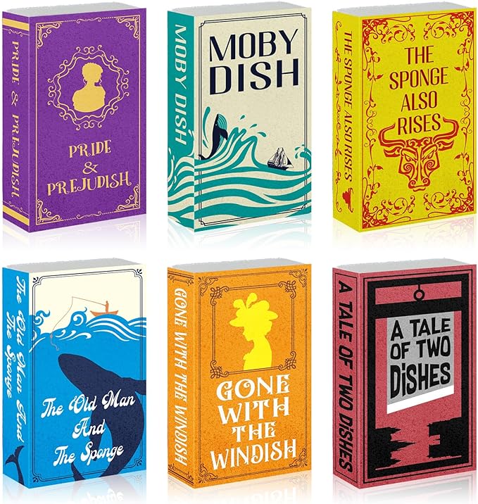 6 Pieces Book Kitchen Sponges Novels Sponges Fun Non-Scratch Scrub for Washing Dishes Pots Pans and Household Cleaning Supplies for Kitchen Dishes Furniture Gifts(Book,6 Pcs)