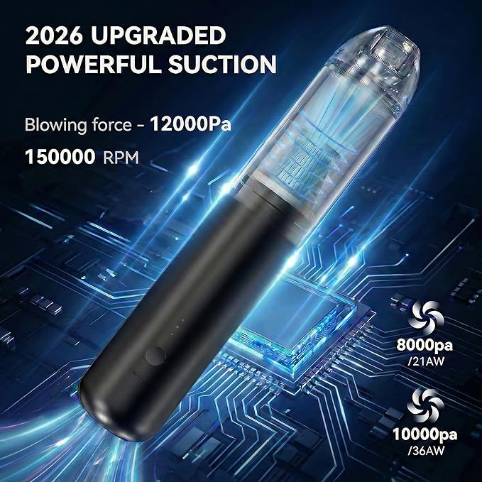QQT Portable Cordless Handheld Vacuum Cleaner,8000/10000Pa Strong Suction,4-in-1 Mini Vacuum with 2 Modes,Practical and Detachable Nozzles,Lightweight for Home,Office, Car,Pet Hair Cleaning,Black