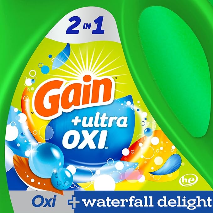 Gain Ultra Oxi Liquid Laundry Detergent,Waterfall Delight Scent,194 fl oz,134 Loads,Freshness + Odor Fighting,High Efficiency Washing Machine Liquid Cleaning Soap,(Pack of 2)