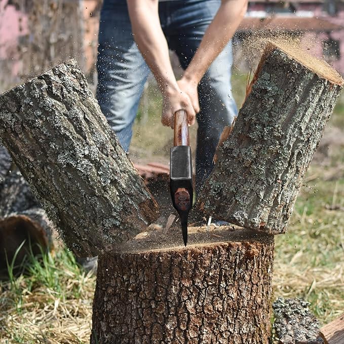 35.5" Splitting Axe, Wood Splitting Axe for Medium to Large Size Logs, 1065 High Carbon Steel Chopping Axe with Hickory Wood Handle and Leather Sheath for Chopping Firewood - Head 4.5 lbs