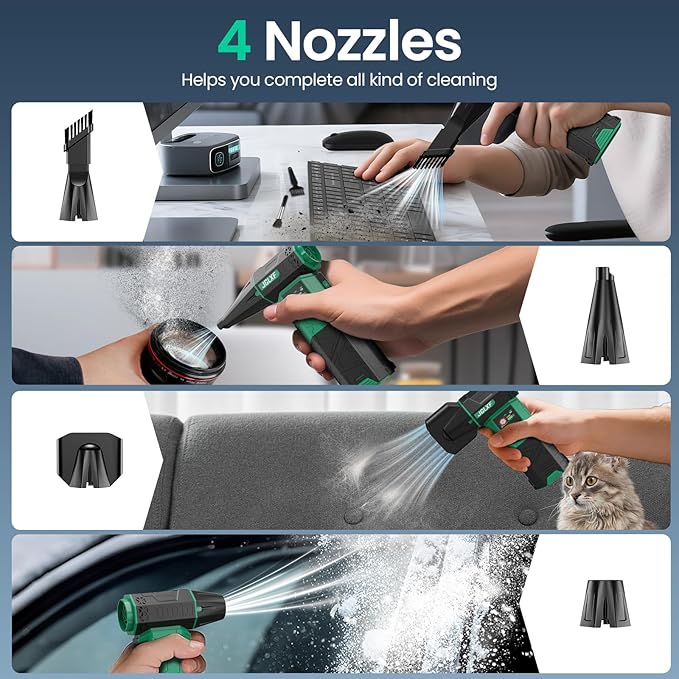 Electric Air Duster Upgraded, 130000RPM Gear Adjustable Compressed Air Duster, 4000mAh Removable Battery, Cordless Air Blower Electric Cleaner Kit for PC/Keyboard/Car, Replaces Compressed Air Cans