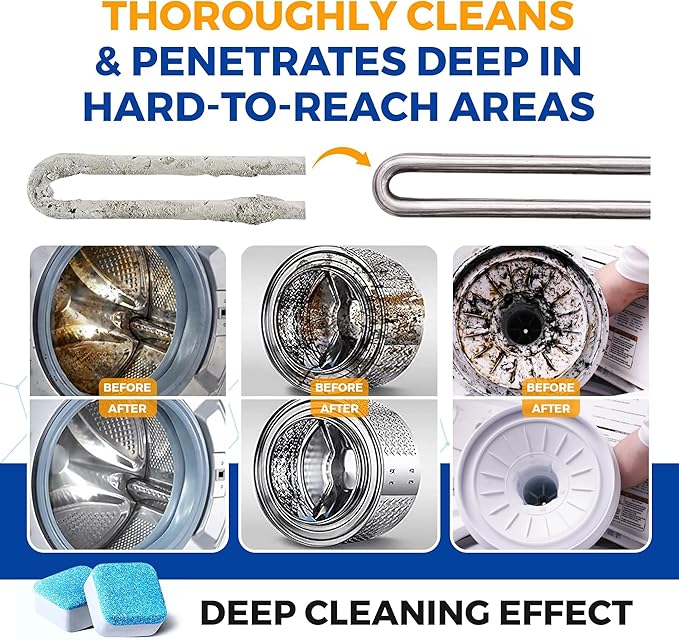 Bastion Washing Machine Cleaner, Deodorizer, & Descaler 6-Pack - Active Deep Cleaning Tablets For HE Front Loader & Top Load Washer, Septic Safe Eco-Friendly - 3 Month Supply